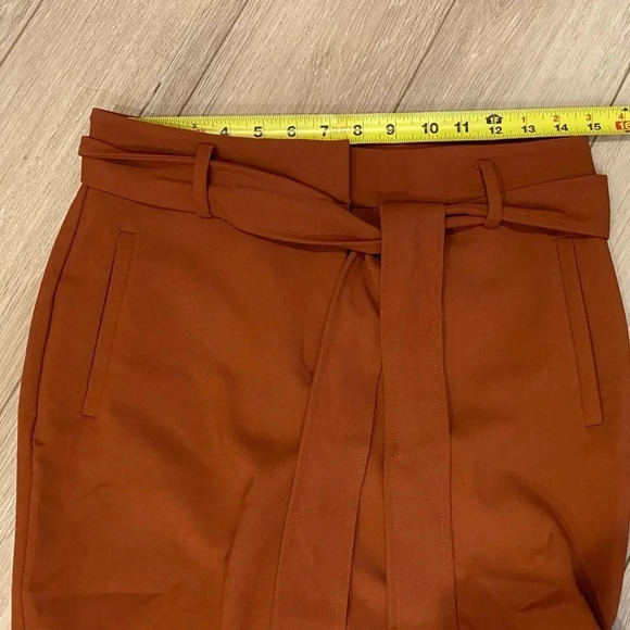 Halogen Tie Waist Twill Ankle High Rise Career Dress Pants Brown Rust Women’s 8 - Picture 8 of 10